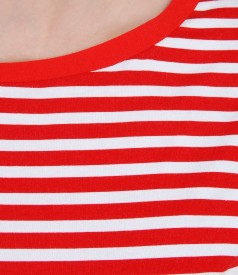 Red-white elastic jersey blouse