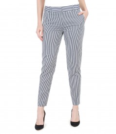 Printed elastic cotton trousers with pockets