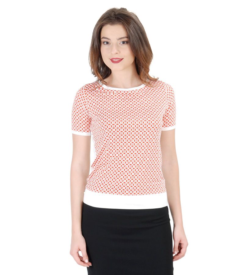 Elastic jersey blouse with printed front