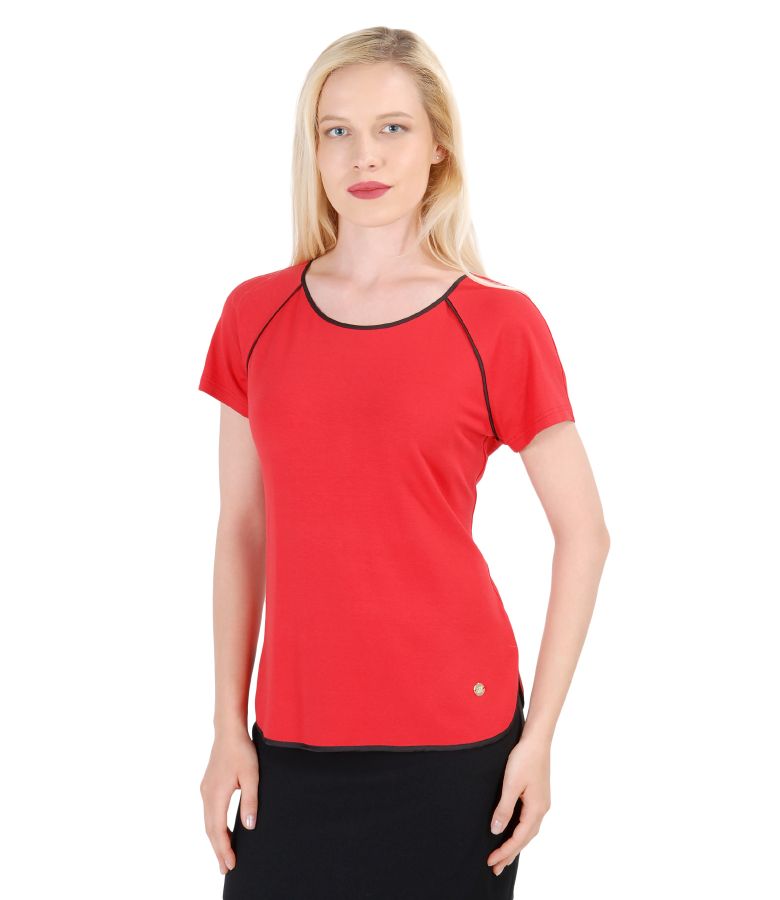 Elastic jersey blouse with trim