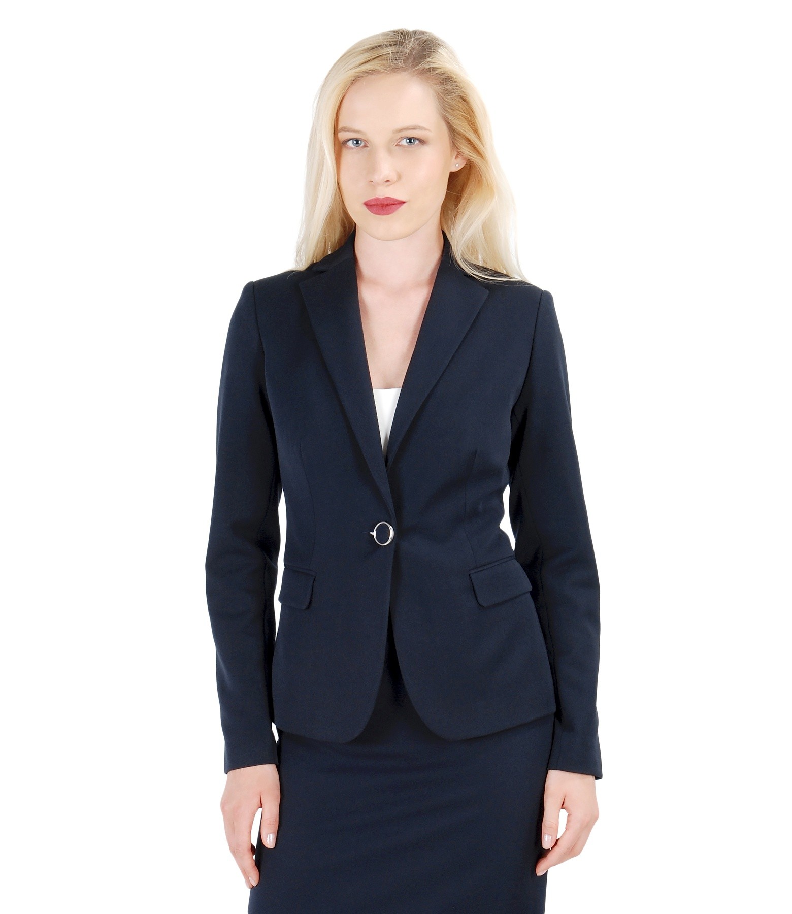Elastic fabric office jacket dark blue - YOKKO