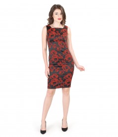 Short evening dress from elastic saten with floral patterns