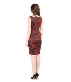 Short evening dress from elastic saten with floral patterns