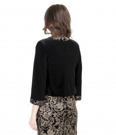 Elastic black velvet bolero with trim