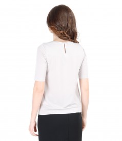 Uni jersey blouse with folds and trim