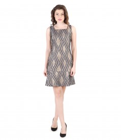 Short elastic brocade evening dress with metal thread