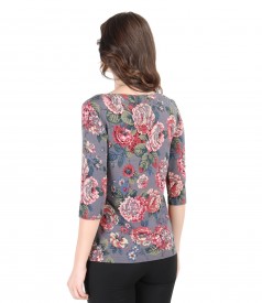 Elastic jersey t-shirt with flower print