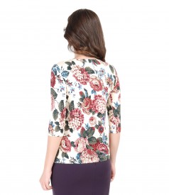 Elastic jersey t-shirt with floral print