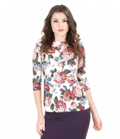 Elastic jersey t-shirt with floral print