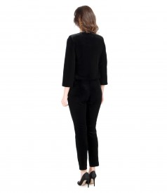 Black elastic velvet pants with bolero