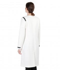 Cream overcoat with trim and pockets