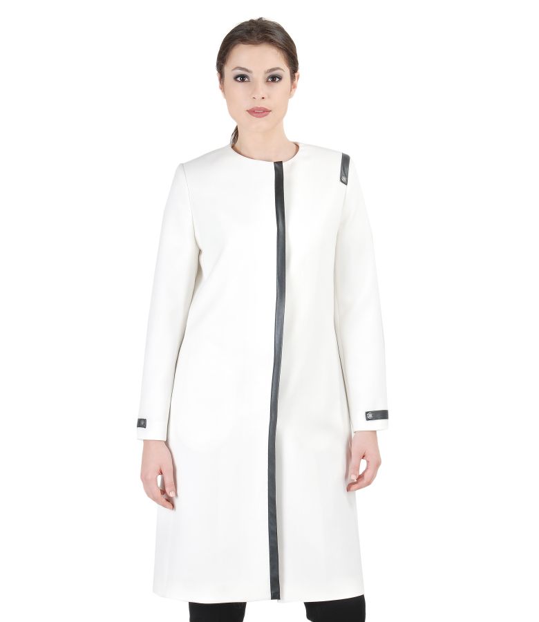 Cream overcoat with trim and pockets