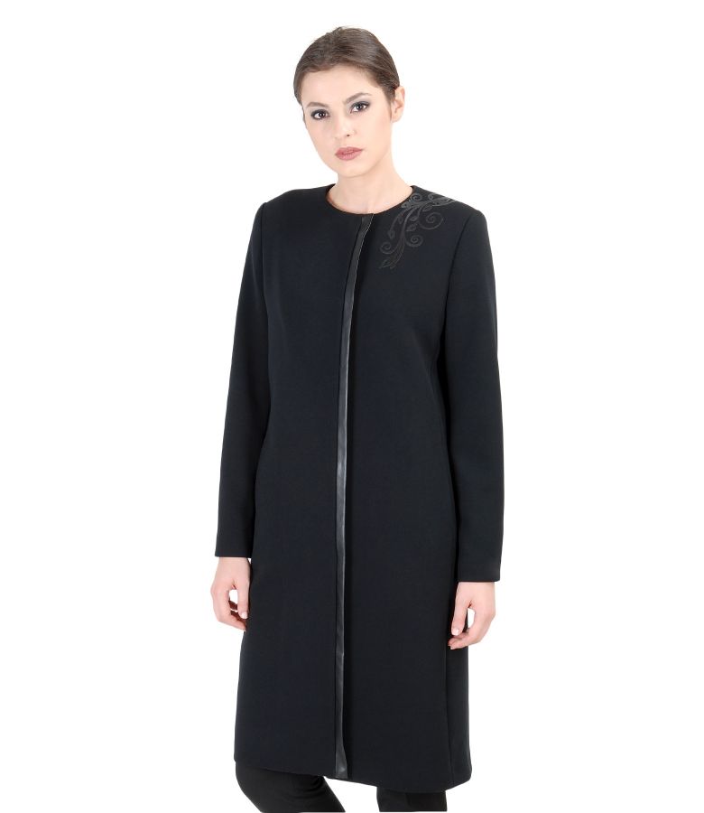 Black overcoat with trim and pockets