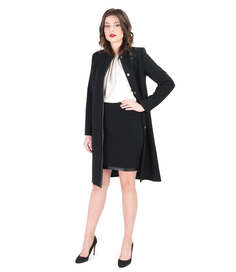 Overcoat and short trimed skirt outfit