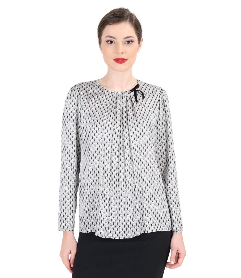 Printed viscose blouse with folds grey-black - YOKKO