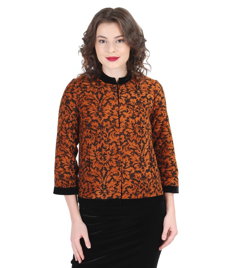 Elegant brocade jacket with velvet orangeblack YOKKO