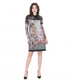 Elastic jersey printed dress with folds