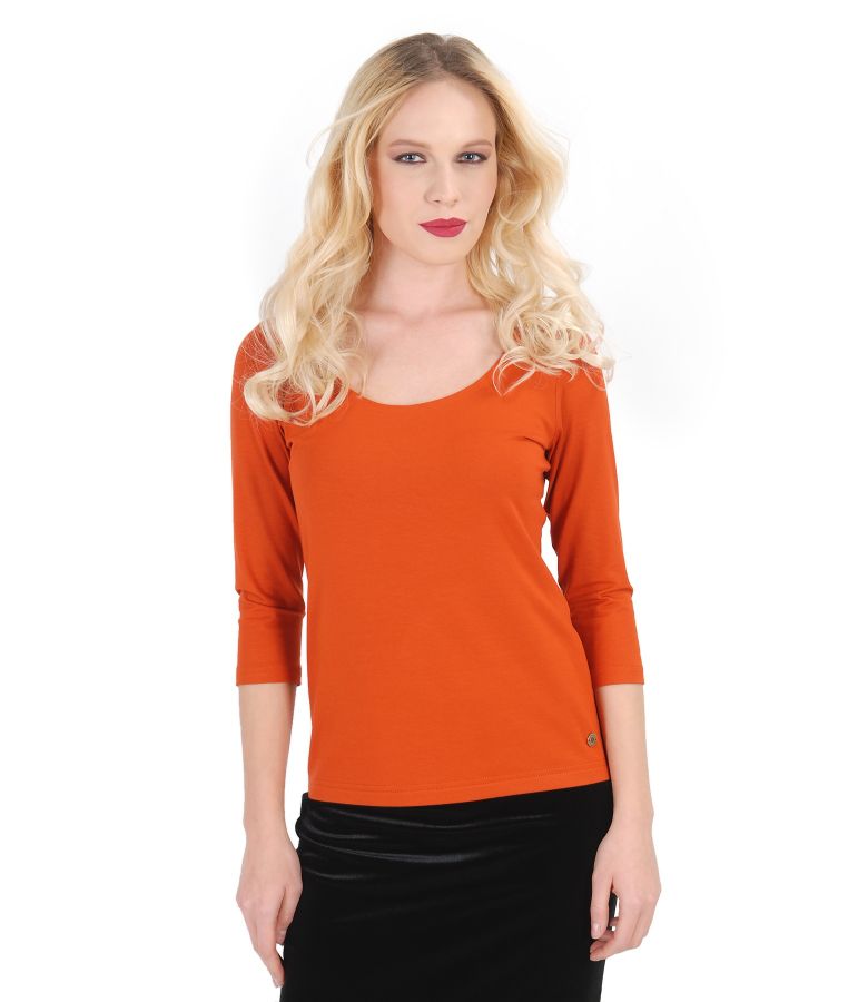 Jersey tshirt with deep neckline brick red YOKKO