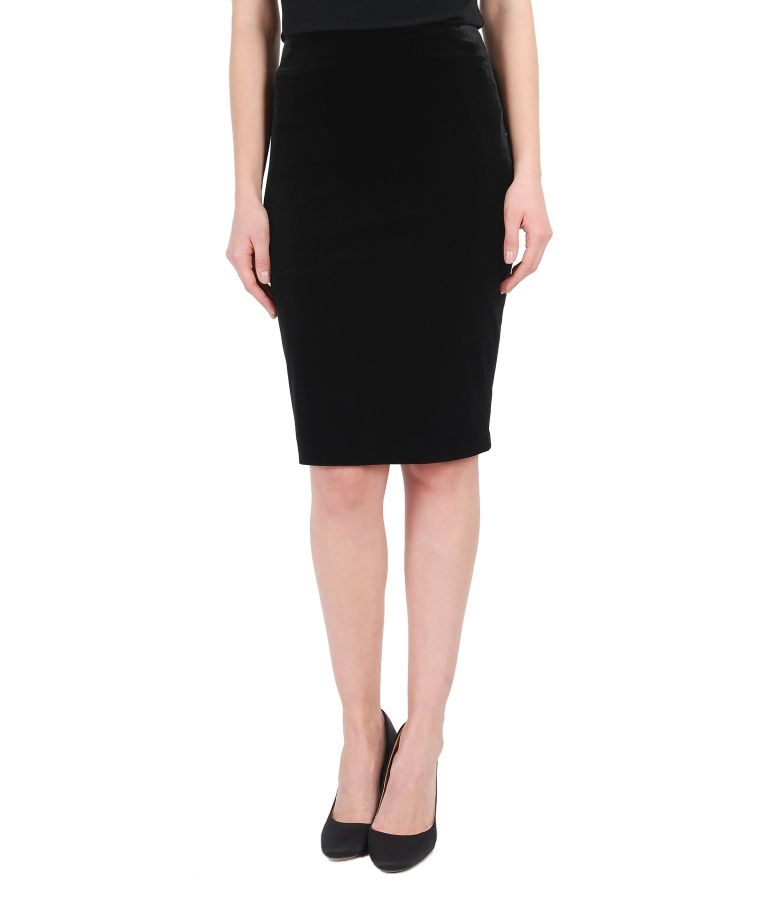 Black stretch velvet elegant skirt