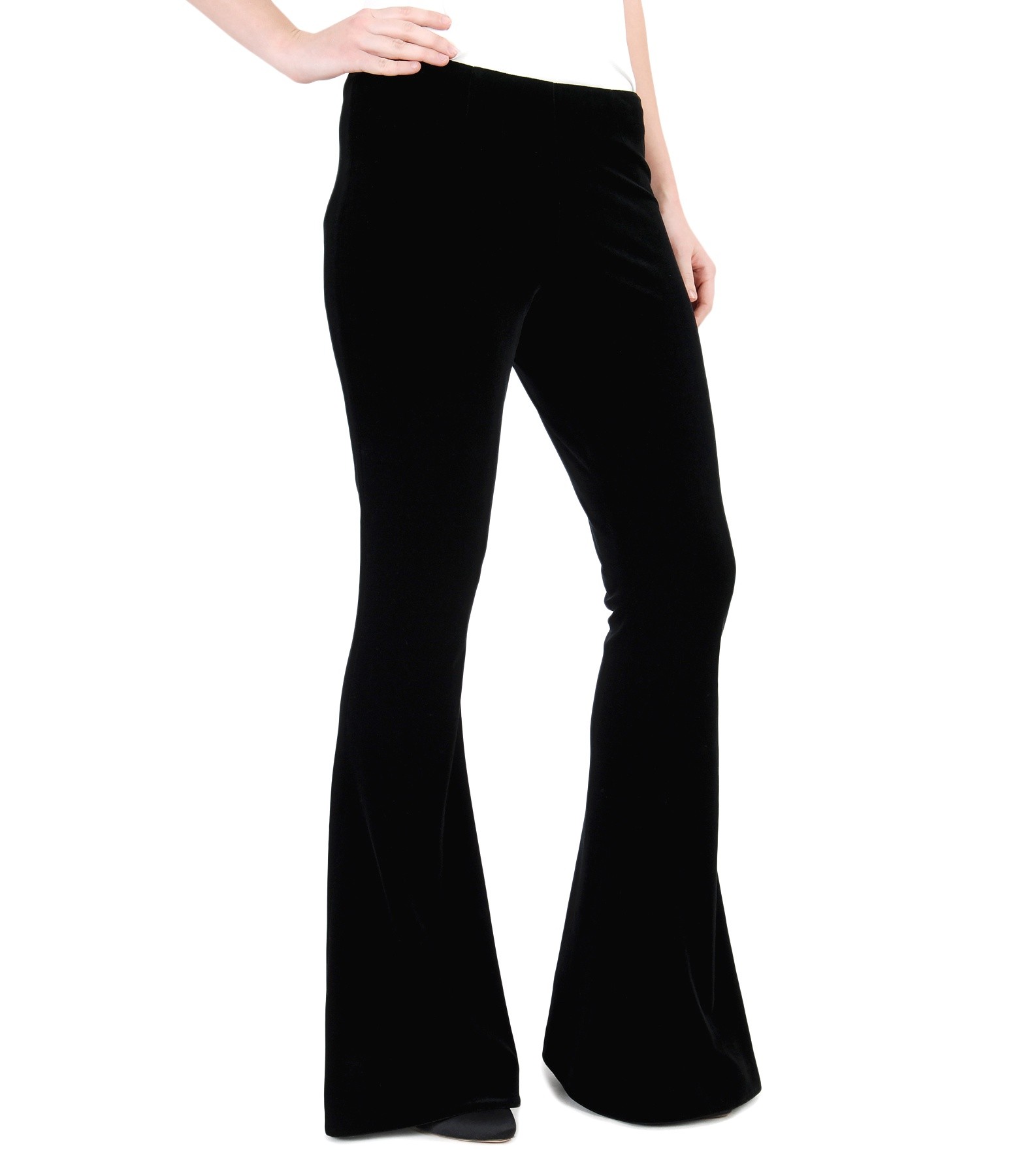 Elastic velvet flared pants elegant black - YOKKO