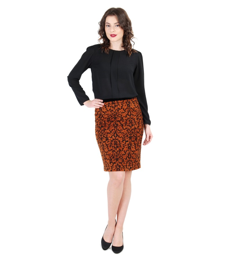 Veil folds blouse and elegant velvet skirt YOKKO