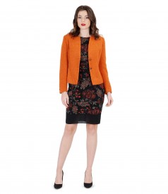 Elegant wool loops jacket and velvet broca dress