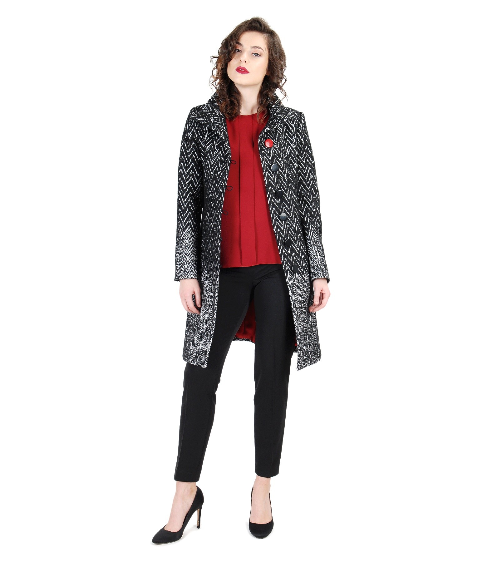 Printed fabric coat outfit with wool YOKKO