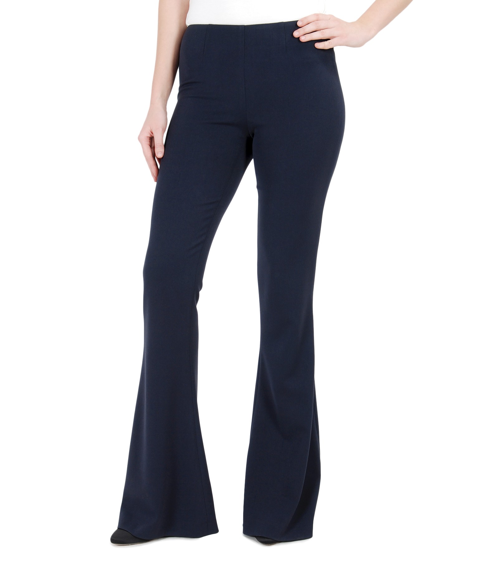 Elastic fabric flared pants dark blue YOKKO