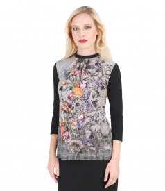 Printed elastic jersey blouse with folds