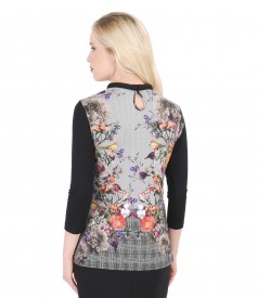 Printed elastic jersey blouse with folds