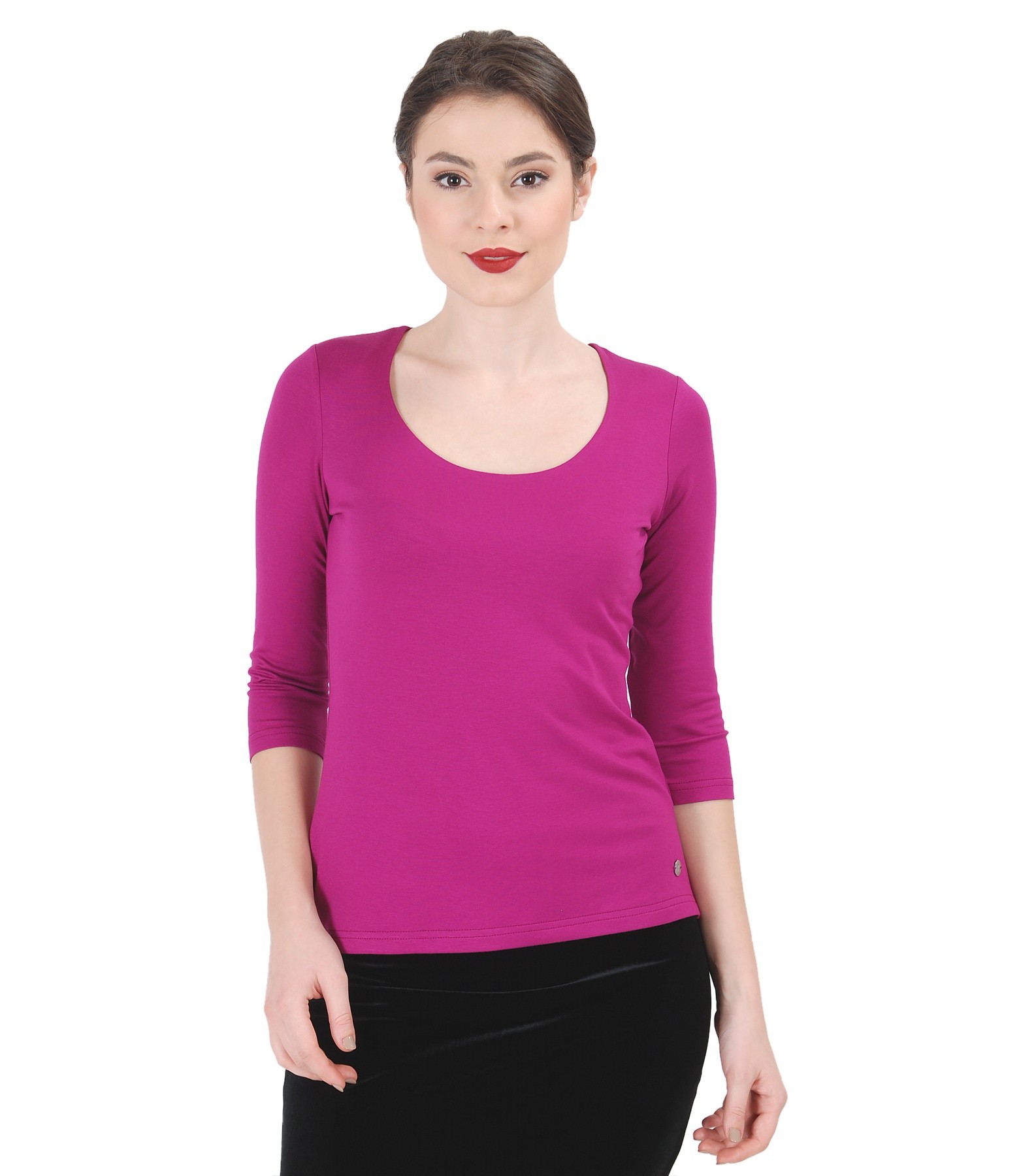 Jersey t-shirt with deep neckline purple - YOKKO