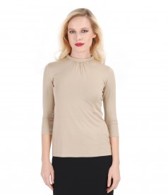 Elastic jerse blouse with folds