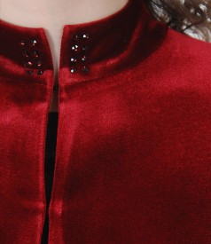 Elegant elastic velvet jacket with crystals inserts
