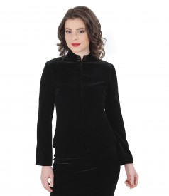 Elegant elastic velvet jacket with crystals inserts