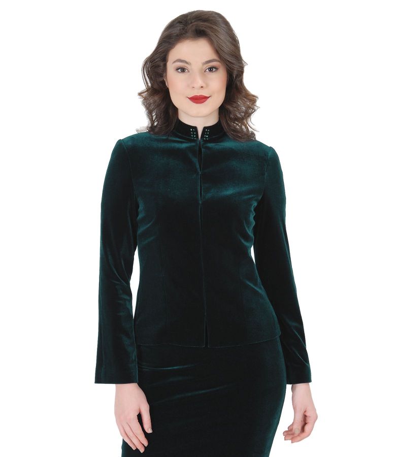 Elegant elastic velvet jacket with crystals inserts