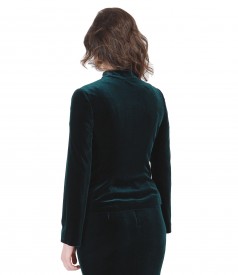 Elegant elastic velvet jacket with crystals inserts