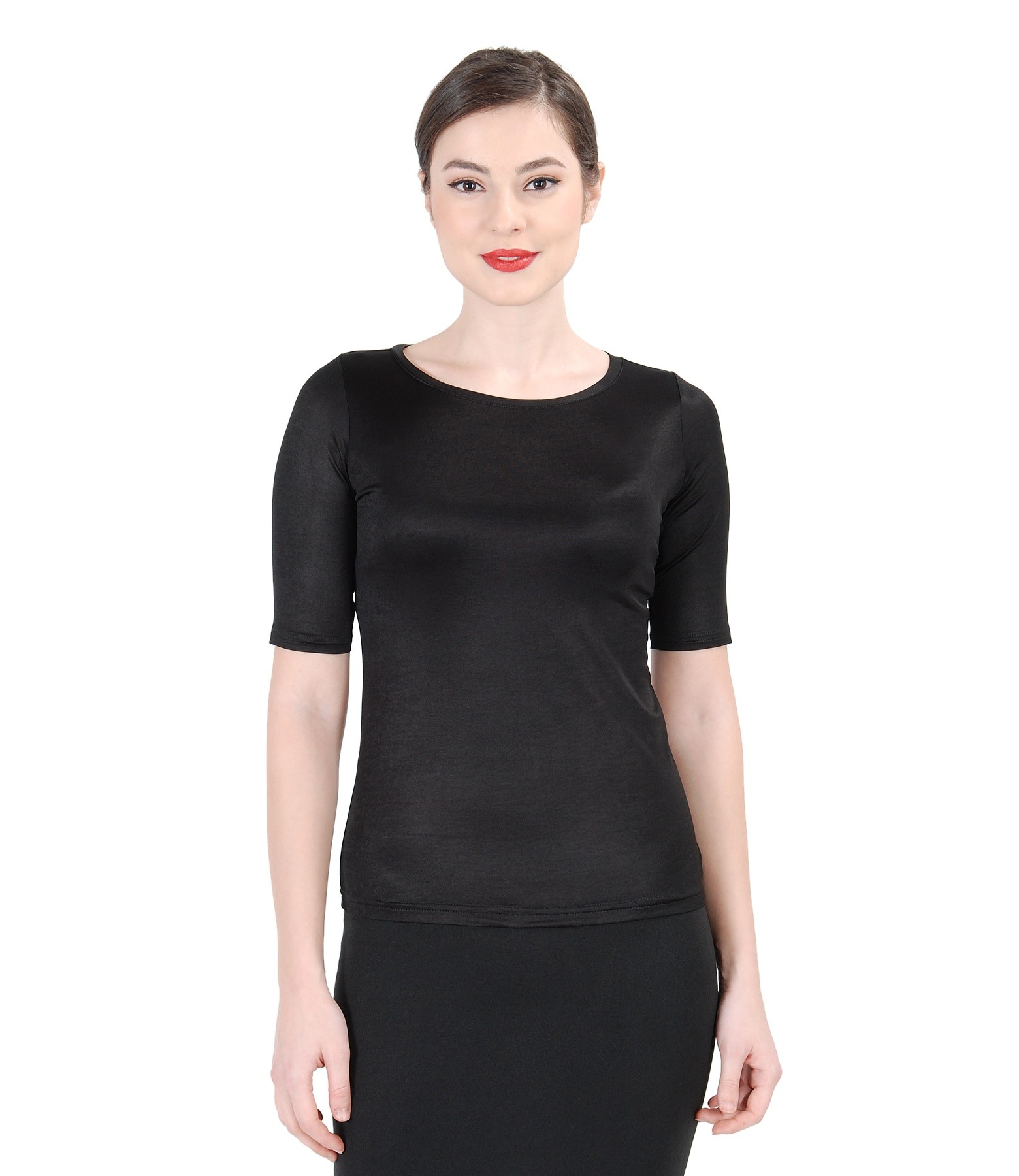 Satined elastic jersey with short sleeves black YOKKO