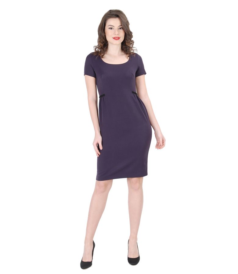 Elegant elastic fabric dress with folds and trimmings purple YOKKO