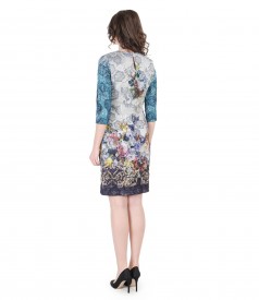 Multi-color elastic brocade dress with metallic thread