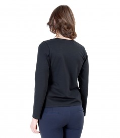 Elastic jersey blouse tied with belt