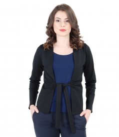 Elastic jersey blouse tied with belt