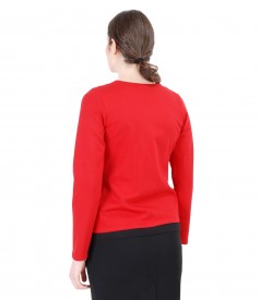 Elastic jersey blouse tied with belt
