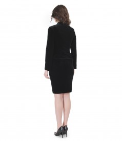 Elegant women suit with elastic velvet and crystals inserts