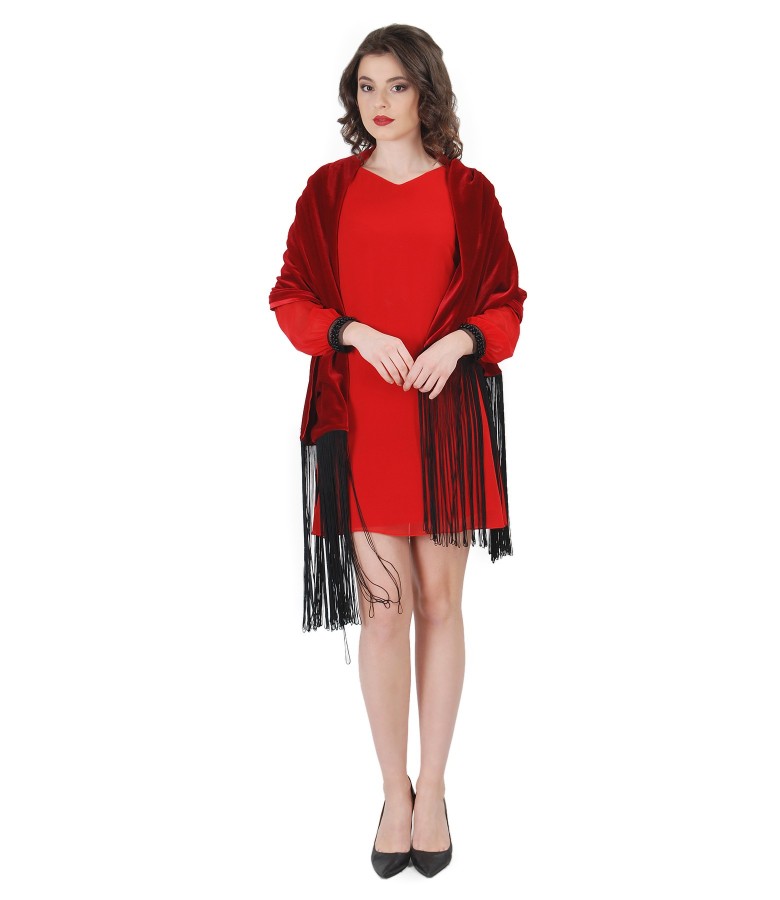 Veil evening short dress with fringe velvet shawl YOKKO