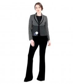 Elegant women outfit with flared pants and jacket with lace corner