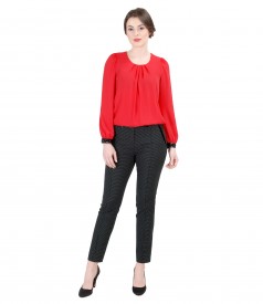 Veil blouse with folds and trim with tapered trousers with lace corner
