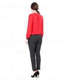 Veil blouse with folds and trim with tapered trousers with lace corner
