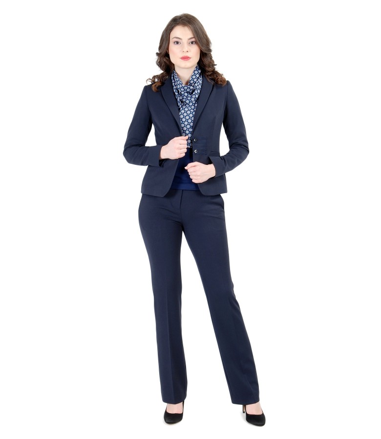 Elastic fabric office women suit with trim - YOKKO