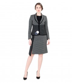 Office women suit with jacket and skirt with asymmetrical lace corner