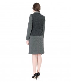 Office women suit with jacket and skirt with asymmetrical lace corner